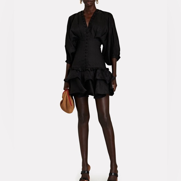 Joslin Elizabeth Linen Mini Ramie Dress Black 8 - Picture 2 of 5